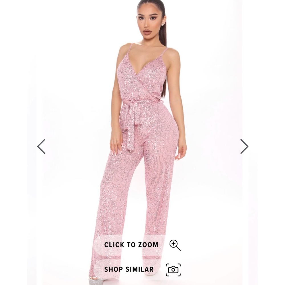 Fashion nova pink sequin jumpsuit size L